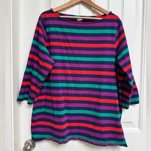 Lands’ End 100% Cotton Knit Striped Boat Neck Tunic 3/4 Sleeve Top. IX (16W-18W)